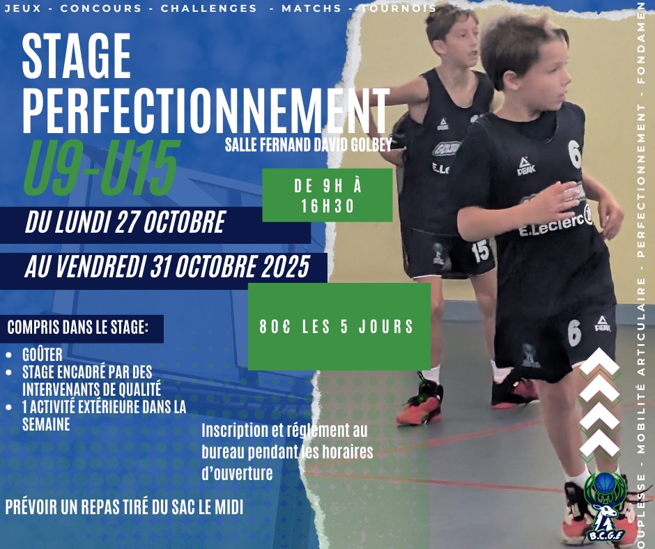INSCRIPTIONS au Stage Perfectionnement U9-U15 - Vacances de la Toussaint