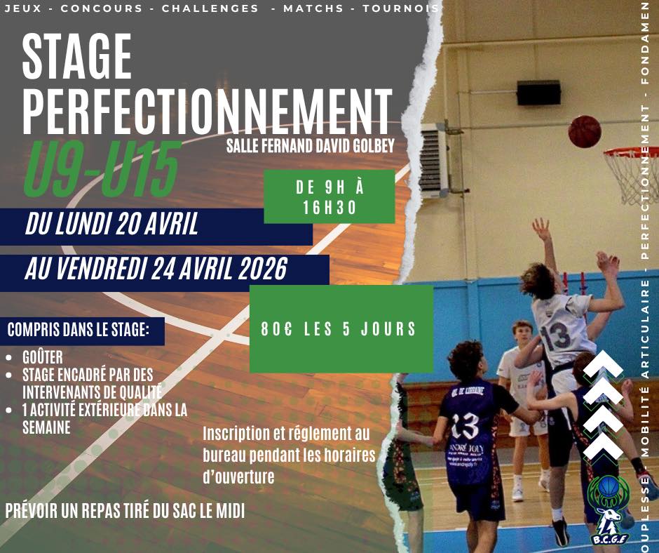 INSCRIPTIONS au Stage Perfectionnement U9-U15 - Vacances de Pâques / Printemps