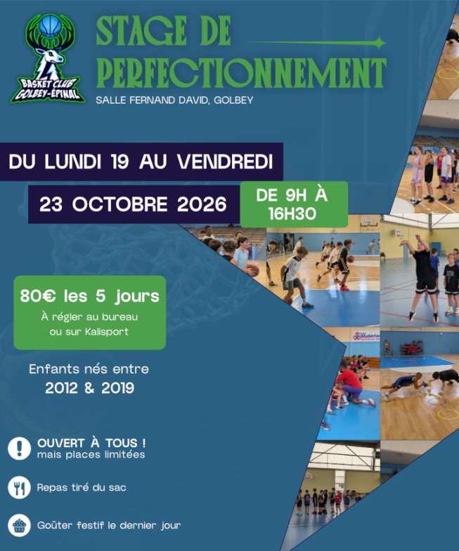 INSCRIPTIONS au Stage de perfectionnement des vacances de la Toussaint U9-U15 - Octobre